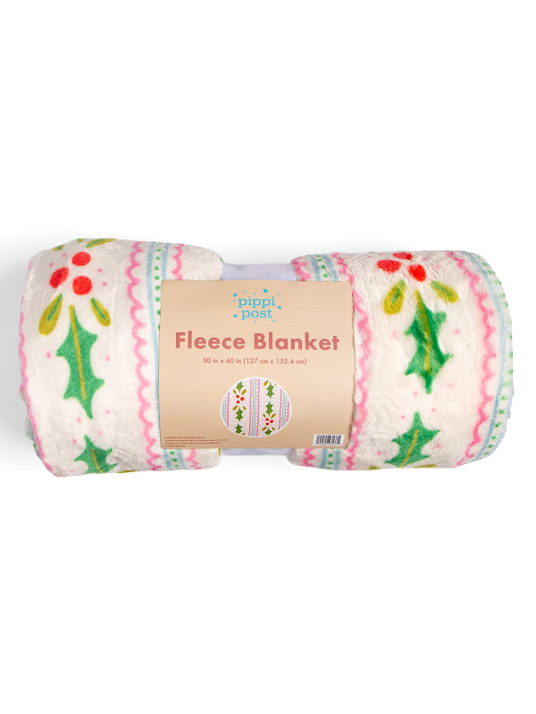 Holly Christmas Fleece Throw Blanket, 4 of 5