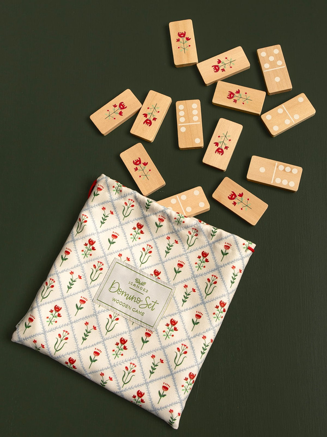 Scandinavian Floral Diamond Wooden Domino Game Set, 1 of 6