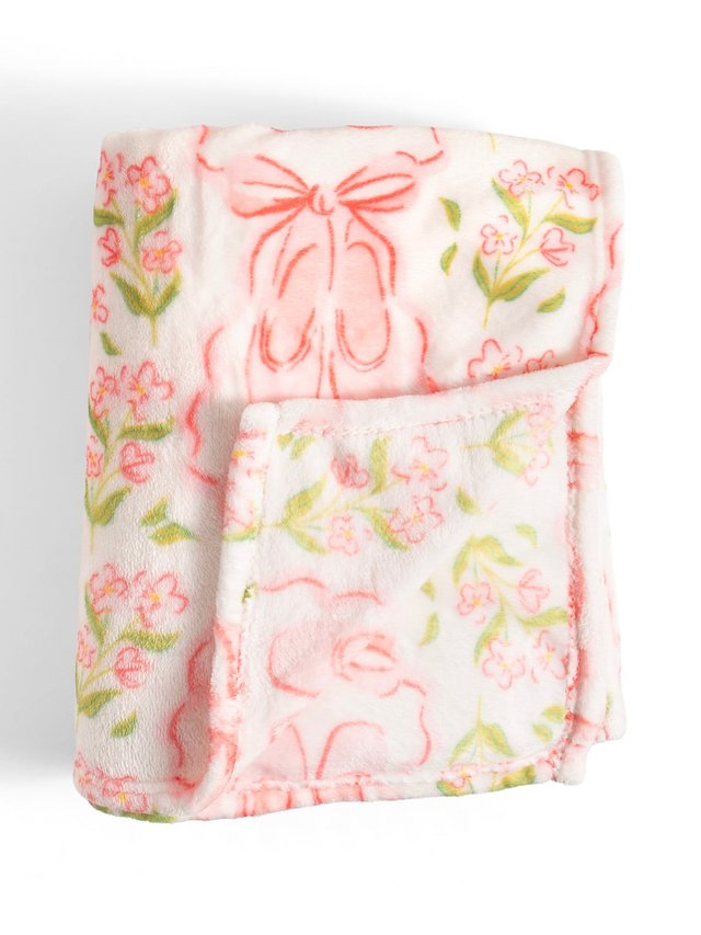 Pink Ballet Slippers & Florals Fleece Throw Blanket, 6 of 7