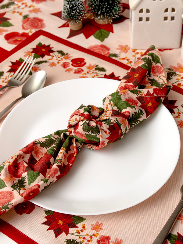 Yuletide Blooms Christmas Cotton Cloth Table Napkins Set, 2 of 4