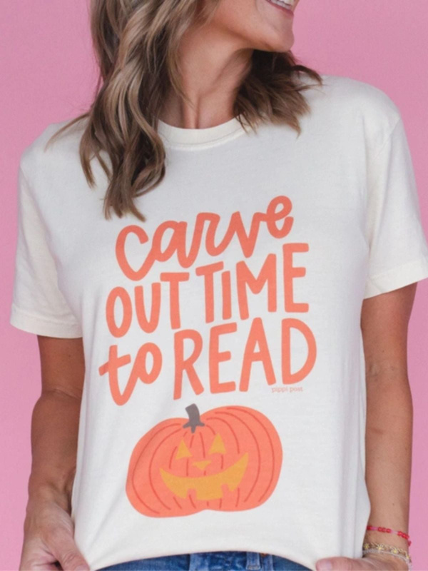 Carve Out Time To Read Pumpkin Tee - Ivory, 2 of 3