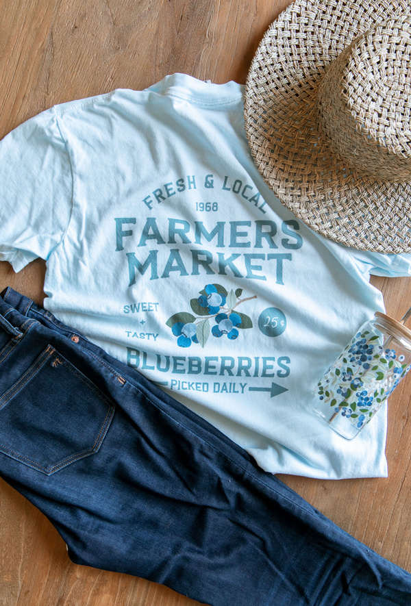 Blueberry Field Farmers Market Tee - Chambray, 1 of 6