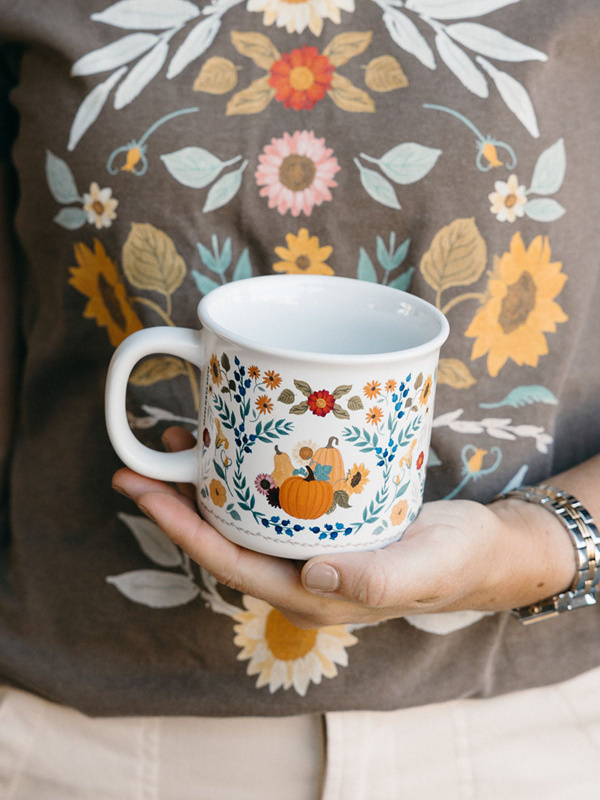 Pumpkin Folk Floral Fall 14oz Ceramic Coffee Mug, 2 of 5