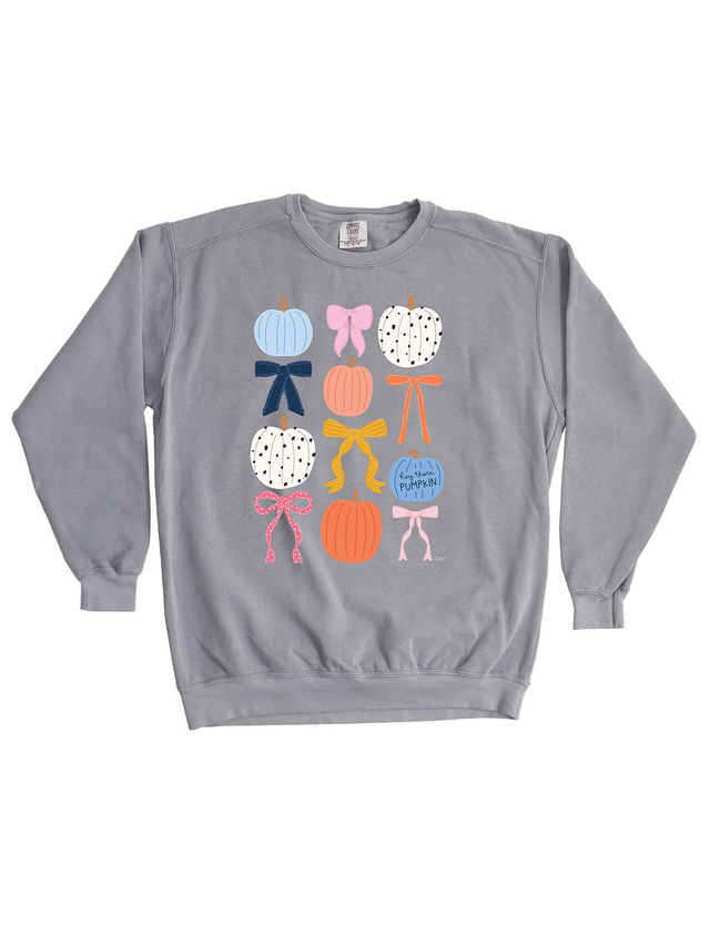 Fall Pumpkins & Coquette Bows Sweatshirt - Gray, 3 of 3
