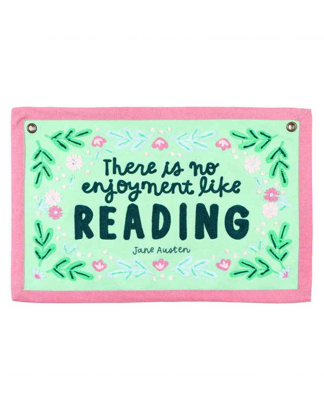 Reading Pride and Prejudice Embroidered Canvas Banner, 3 of 4