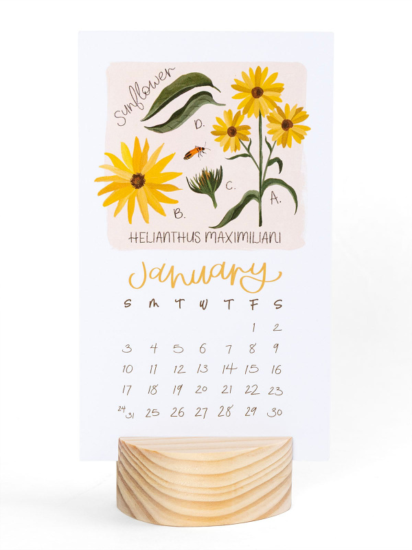 Wildflower Botanicals 2027 Mini Desk Calendar + Wooden Block, 1 of 7