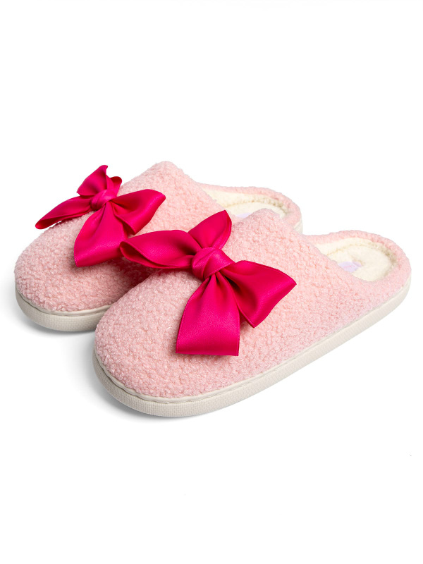 Pink Coquette Bows Women’s Plush House Slippers, 3 of 3