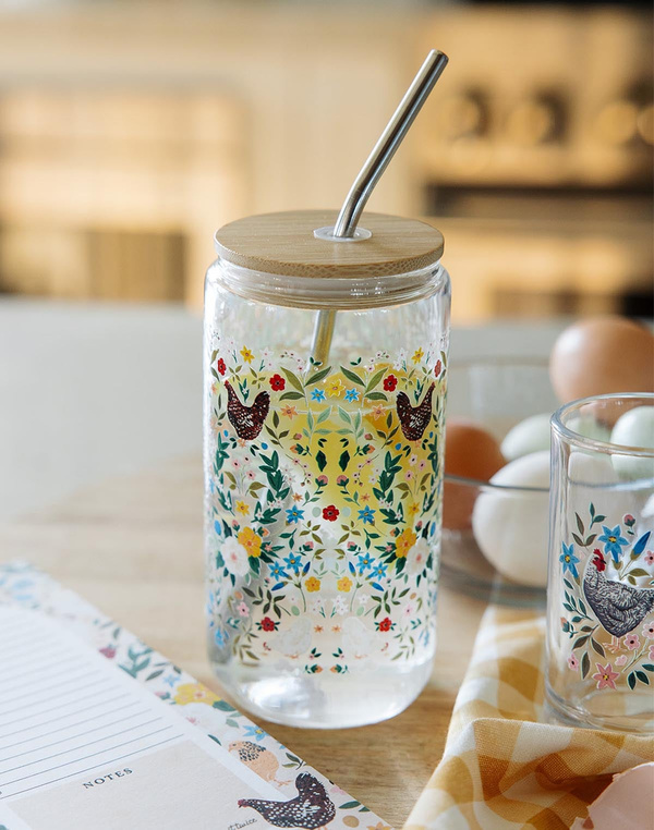 Chickens & Flowers Glass Can, 1 of 5