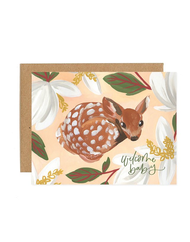 Welcome Baby Fawn Greeting Card, 1 of 1