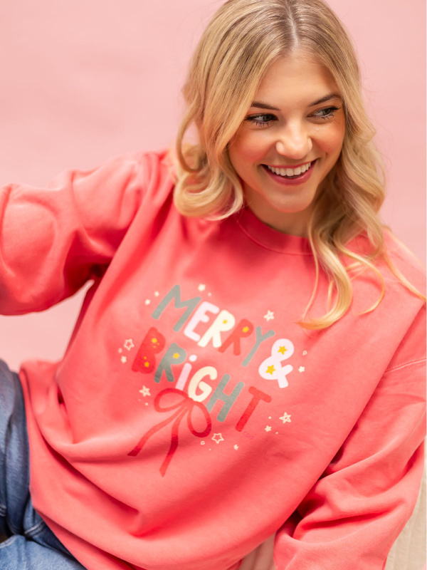 Merry & Bright Christmas Sweatshirt - Watermelon, 3 of 4
