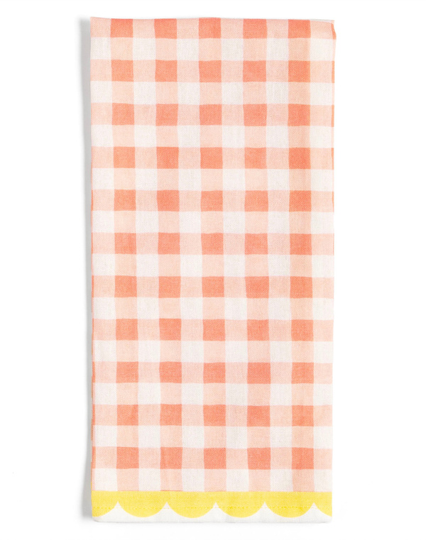 Peach Gingham Scalloped Tea Towel, 1 of 1