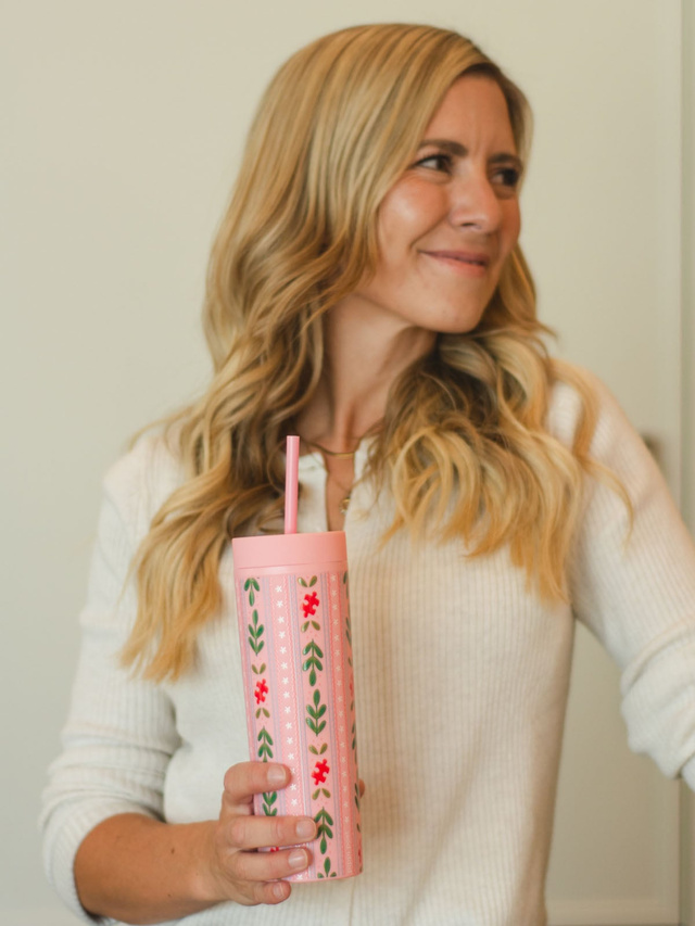 Puzzle Lover Floral 16oz Skinny Acrylic Tumbler – Pink, 1 of 4