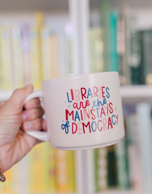 Libraries Are The Mainstays Of Democracy Large Ceramic Mug, 1 of 3