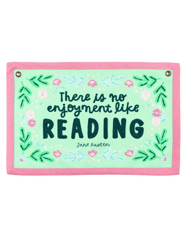Reading Pride and Prejudice Embroidered Canvas Banner, 3 of 4