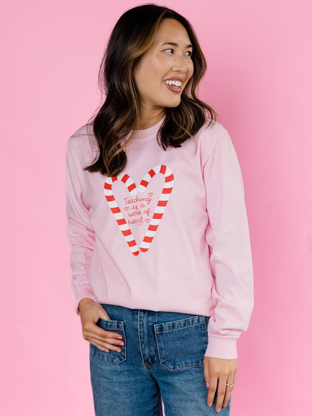 Teaching is a Work of Heart Candy Canes Long-Sleeve Tee, 2 of 4