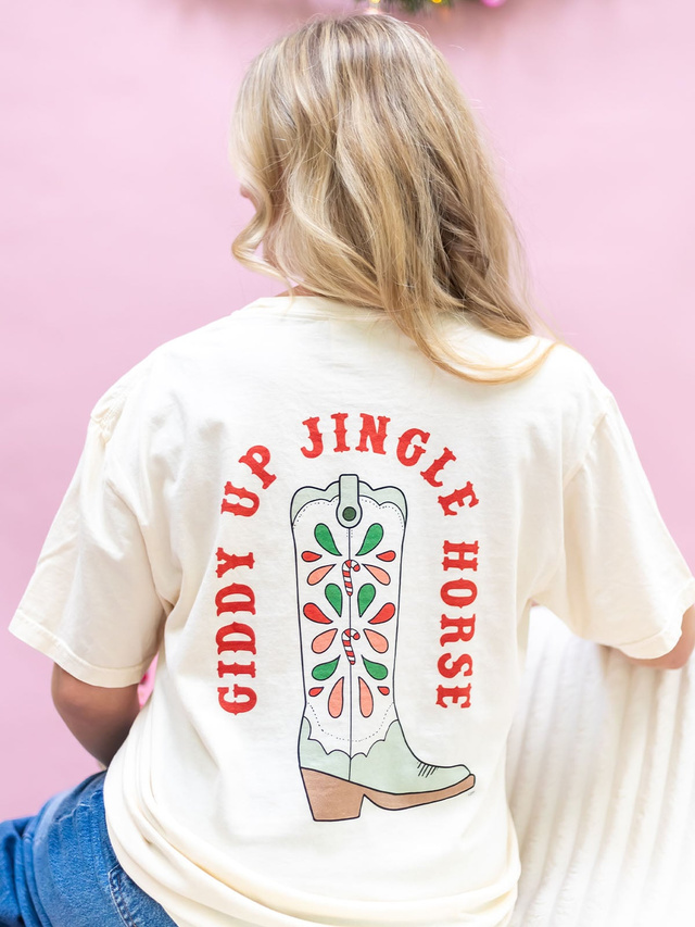 Giddy Up Jingle Horse Christmas Western Tee - Ivory, 1 of 4