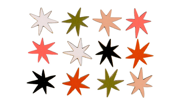 Colorful Painted Wood Veneer Stars, 1 of 2