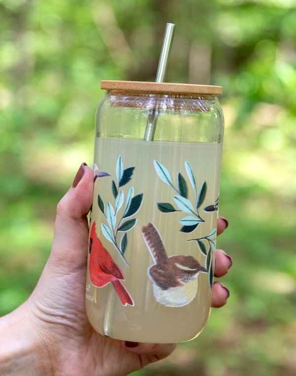 Feathered Friends Birds Glass Can - 1canoe2
