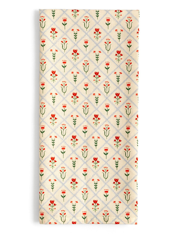 Scandinavian Folk Floral Diamond Grid Kitchen Tea Towel, 2 of 4
