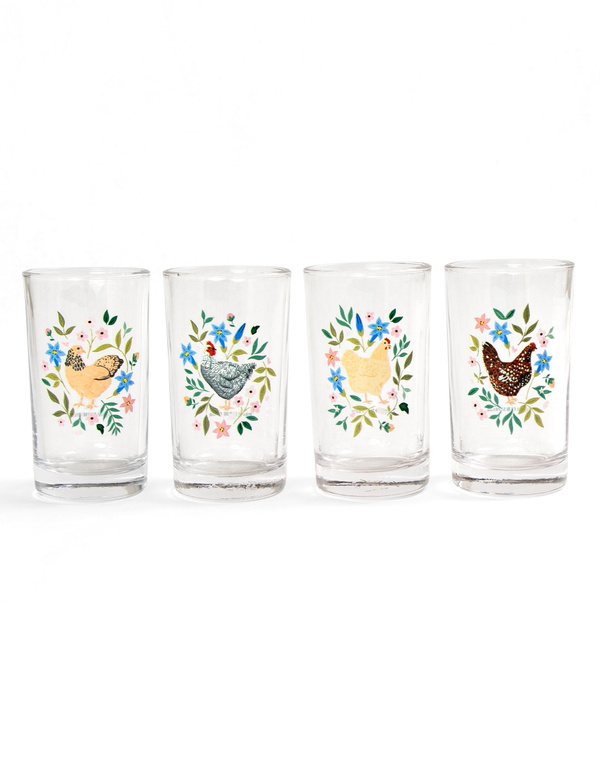 Chickens Folk Floral Mini Juice Glass Set, 1 of 3