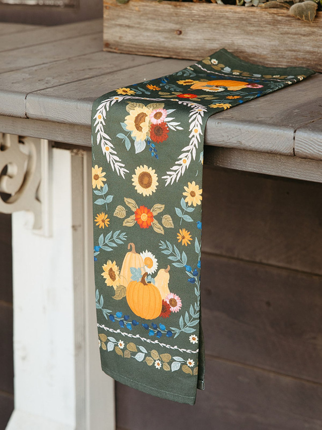 Pumpkin Folk Floral Fall Tea Towel, 3 of 4