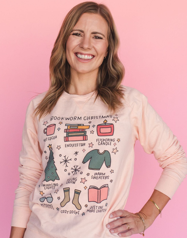 Bookworm Christmas Sweatshirt - Peach, 1 of 3