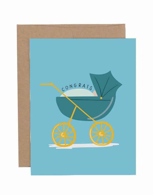 Blue Baby Carriage Greeting Card, 1 of 1