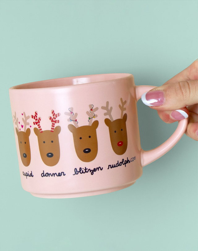 Santa's Reindeer Christmas Large Ceramic Mug, 1 of 5