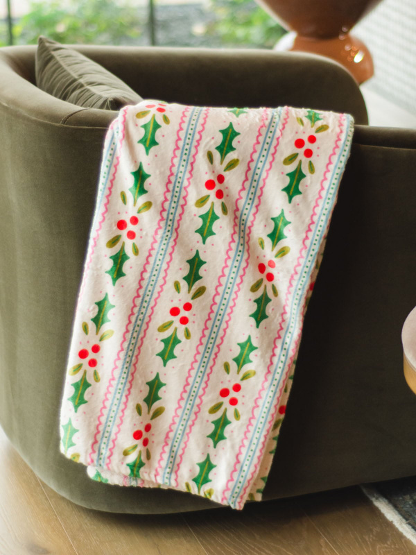 Holly Christmas Fleece Throw Blanket, 1 of 5