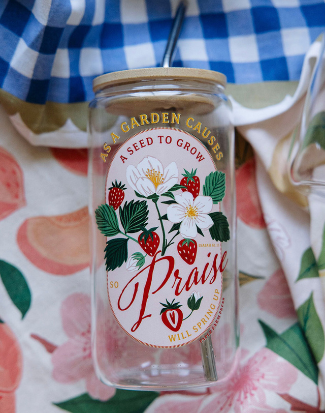 Strawberry Faith Glass Can, 1 of 6