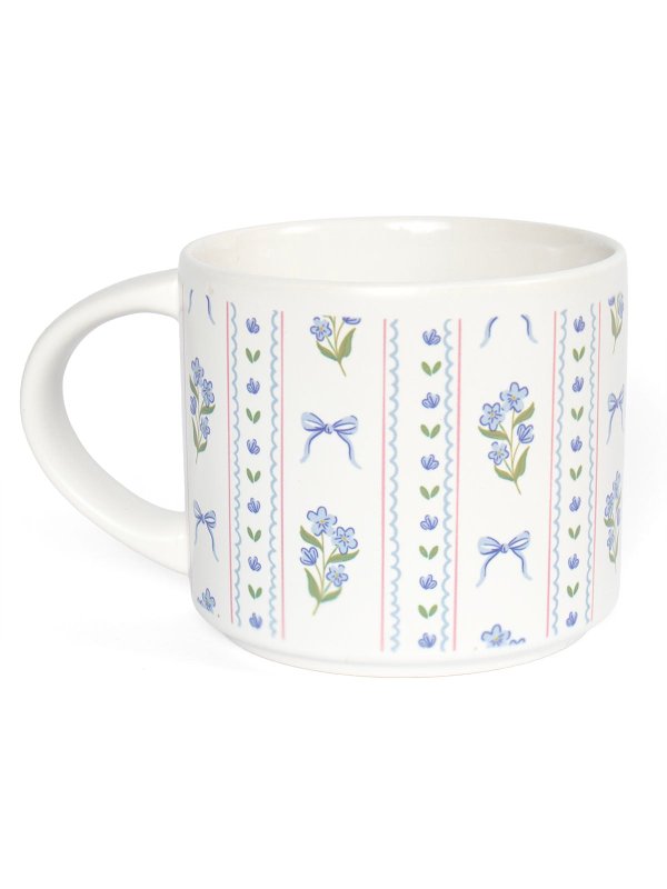 Blue Floral & Coquette Bows Large Ceramic Coffee Mug , 4 of 4