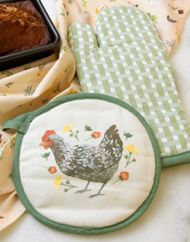 Spring Chicken Gingham Pot Holder Set, 1 of 4