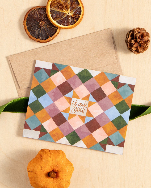 Cozy Quilt Thank You Greeting Card, 2 of 2