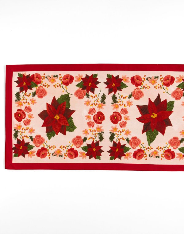 Yuletide Blooms Poinsettia Christmas Tablecloth Runner, 2 of 3