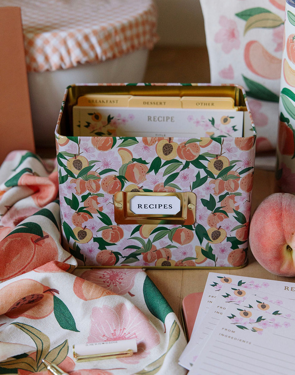 Peach Blossom Tin Recipe Box, 3 of 6