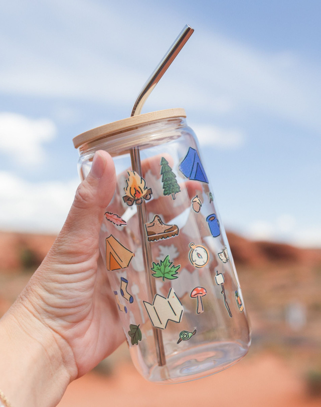 Camping Icons Glass Can, 1 of 5