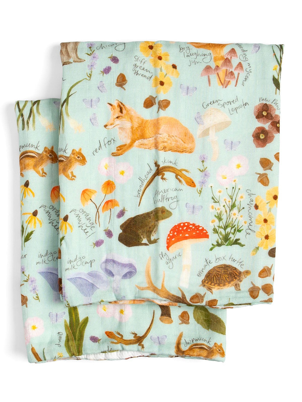 Flora & Fauna Baby Burp Cloths – Muslin Set of 2, 1 of 2