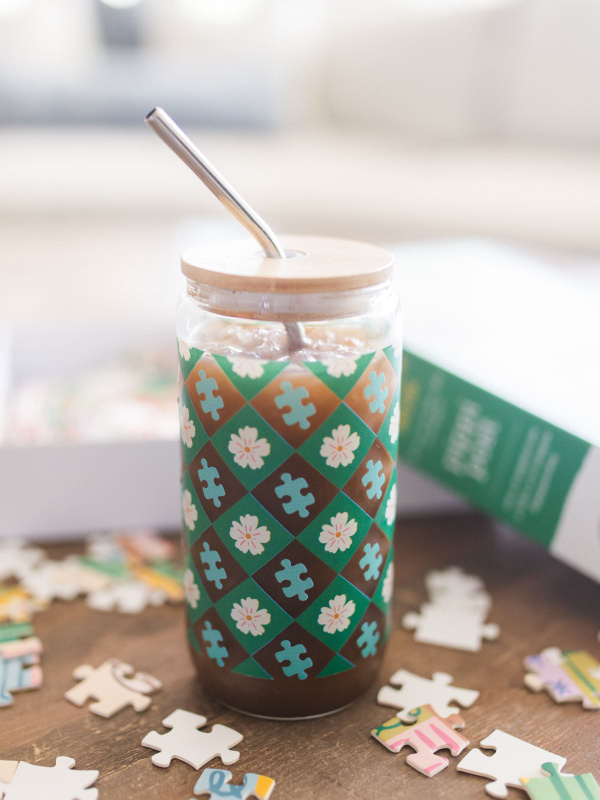 Puzzle Lover Floral Glass Can, 1 of 5