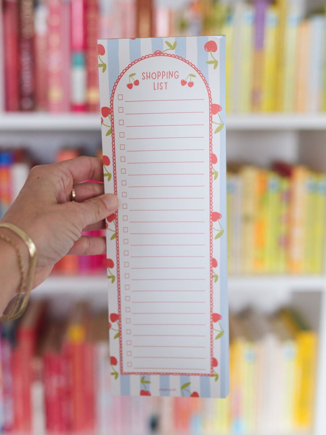 Cherry Stripe 4×12 Shopping List Notepad, 1 of 2