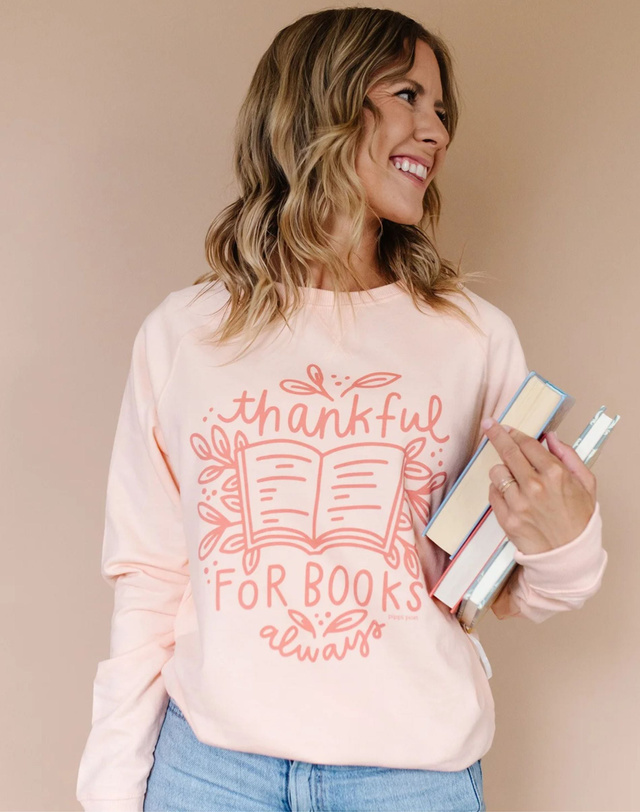 Thankful for Books Sweatshirt - Peach, 1 of 3