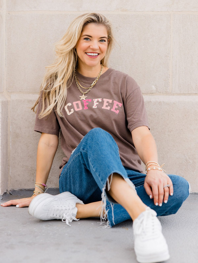 Coffee Quilted Letters Tee - Espresso, 1 of 4