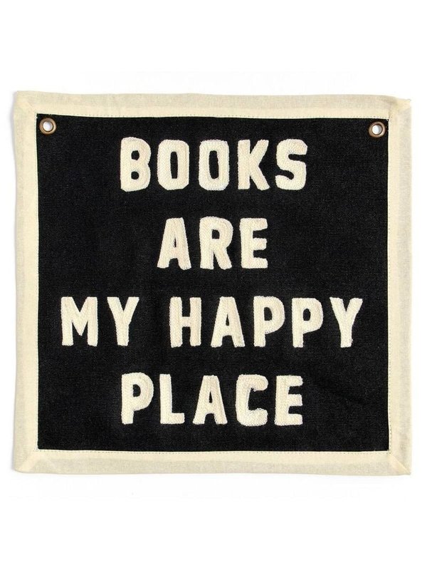 Books Are My Happy Place Embroidered Canvas Banner, 1 of 2