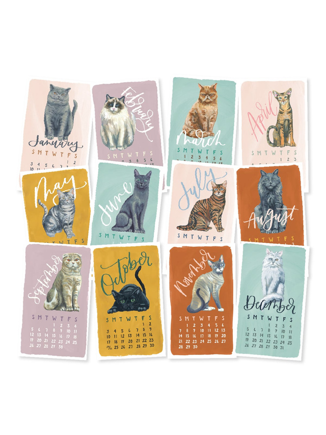 Feline Friends Cats 2027 Mini Desk Calendar + Wooden Block, 7 of 7