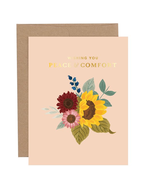 Wishing You Peace & Comfort Sunflower Sympathy Greeting Card, 1 of 1