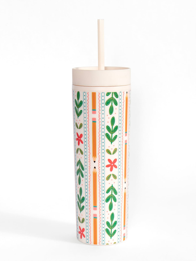 Teacher Pencils 16oz Skinny Acrylic Tumbler - Cream, 3 of 3
