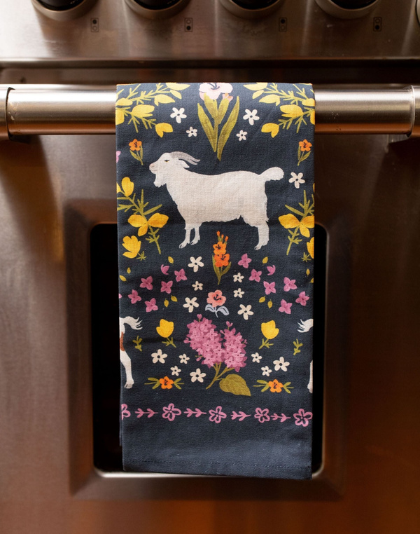 Goats Folk Floral Tea Towel, 1 of 7