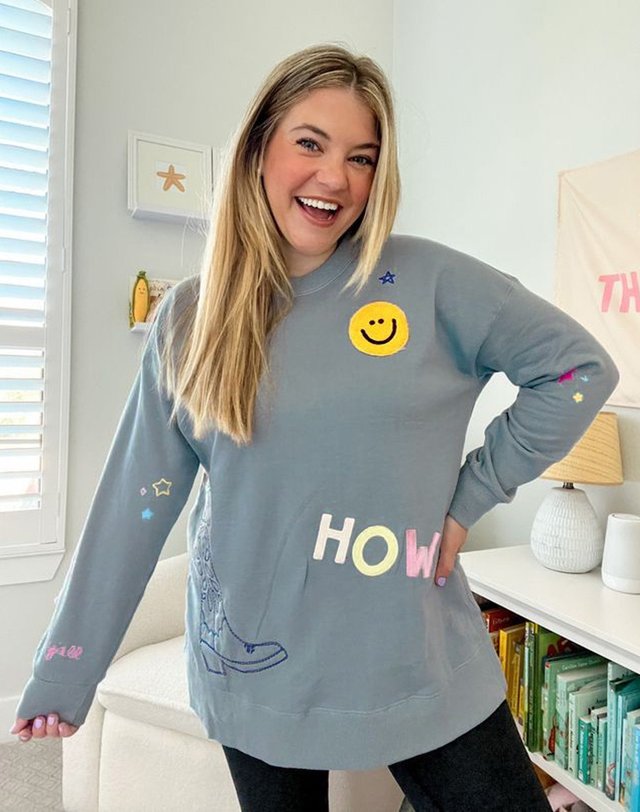 Howdy Cowgirl Boots - Callie Tunic Sweatshirt - Dusty Blue, 1 of 9