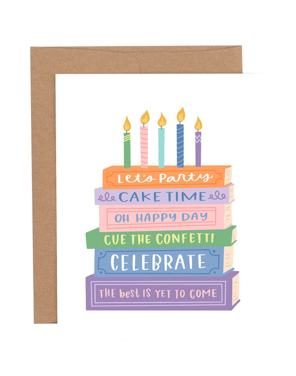 Stacked Books Birthday Greeting Card, 1 of 1