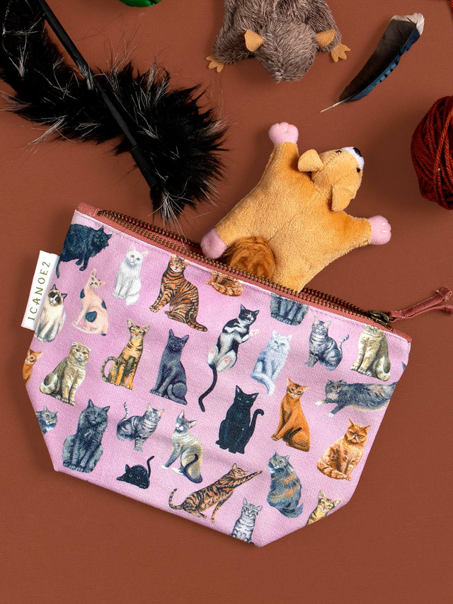 Feline Friends Cats Canvas Pouch – Zippered Organizer, 1 of 3