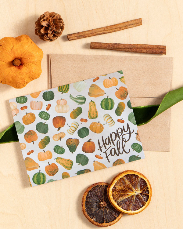 Pumpkins & Gourds Happy Fall Greeting Card, 2 of 2